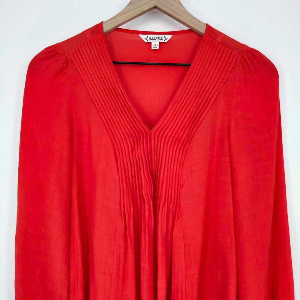 Nanette Lepore Bold Red Pintuck Blouse Top Womens Small Old Money Career Dressy - Picture 3 of 8